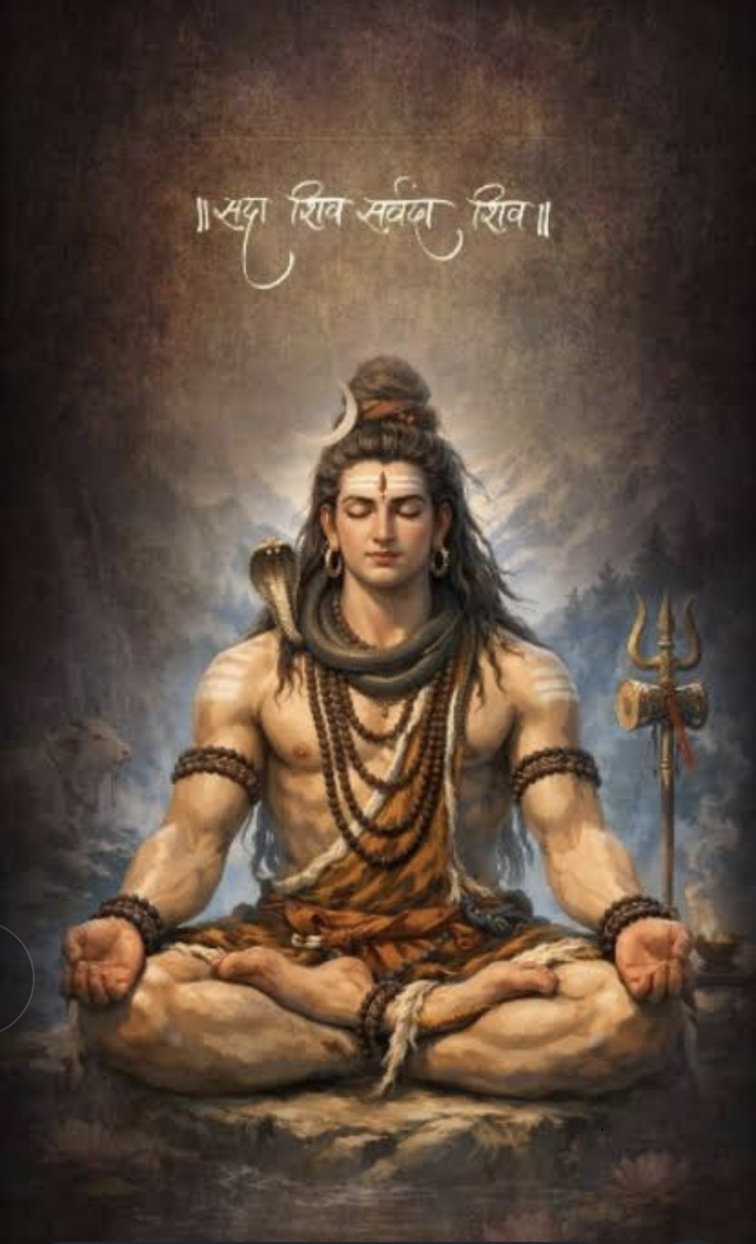 A reverent portrait or iconographic image of Lord Shiva (शिव) in the traditional South Indian or Pahari miniature register.