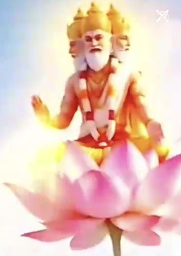 A reverent portrait or iconographic image of Lord Brahma (ब्रह्मा) in the traditional South Indian or Pahari miniature register.