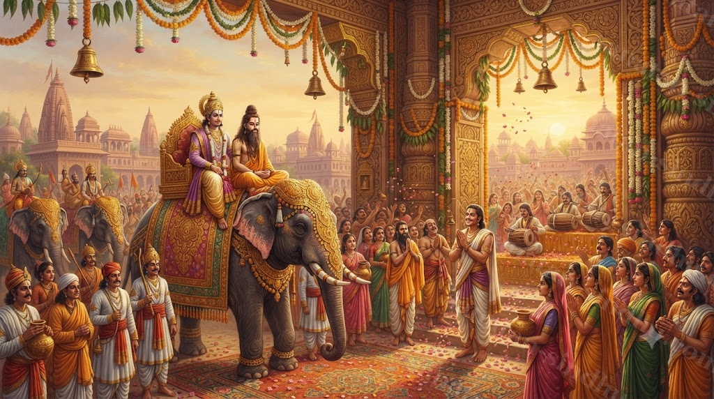 Messengers riding out from Mithilā carrying word of the weddings to Ayodhyā.