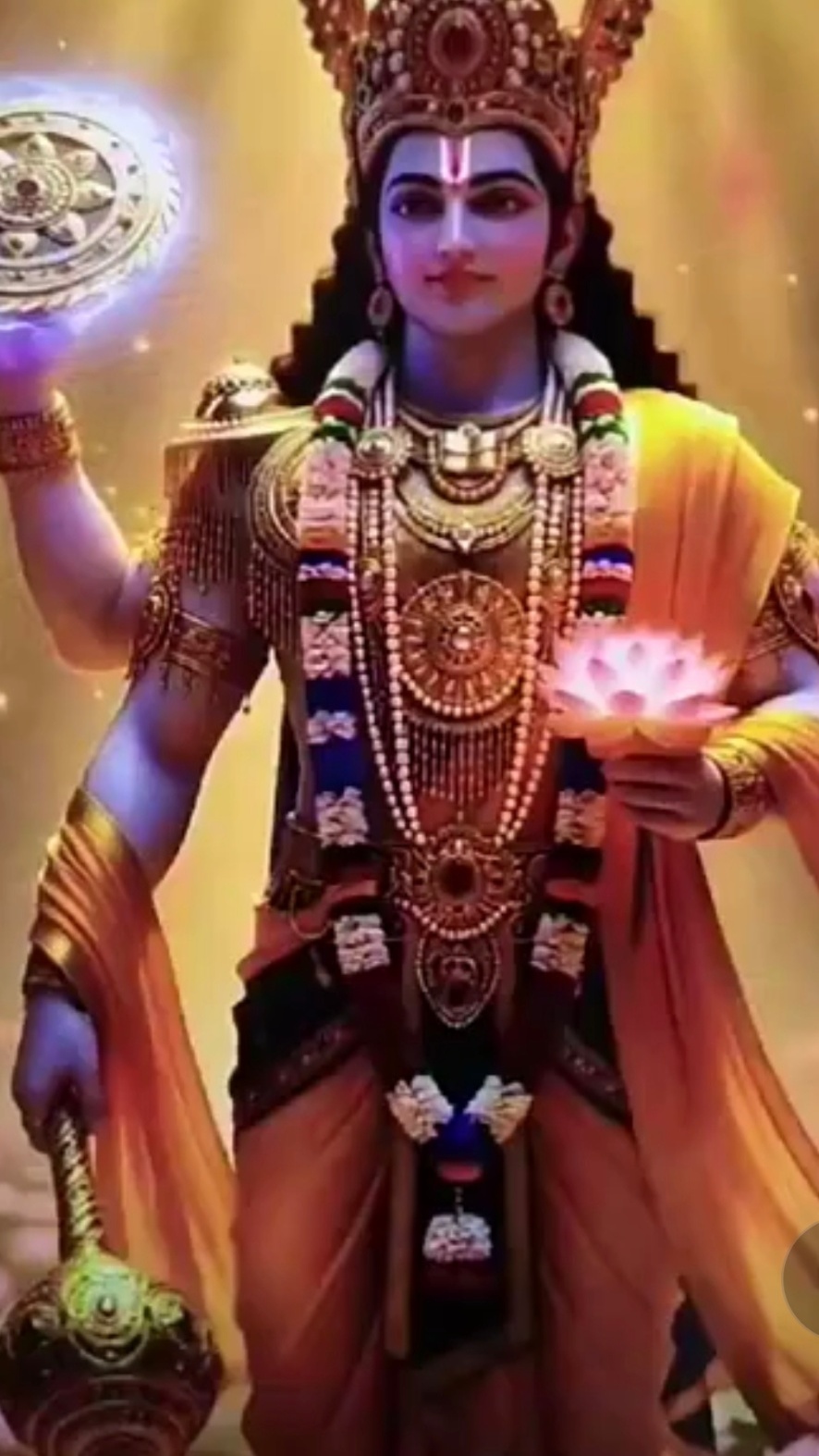 A reverent portrait or iconographic image of Lord Vishnu (विष्णु) in the traditional South Indian or Pahari miniature register.