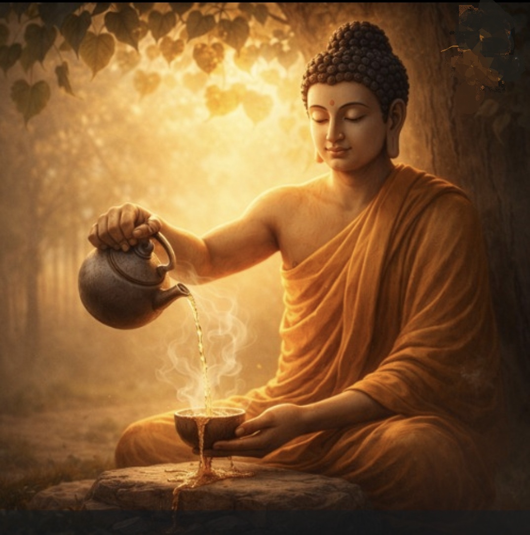 A reverent portrait or iconographic image of Gautama Buddha (बुद्ध) in the traditional South Indian or Pahari miniature register.